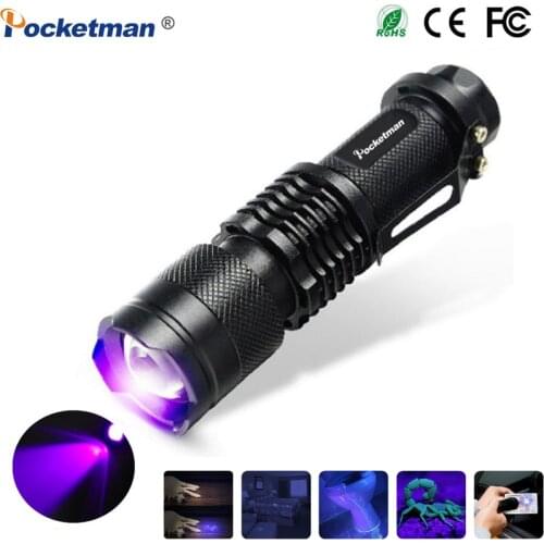 Portable Mini LED UV Flashlight 395nm Black Light Violet Light UV Blacklight Torch Zoomable Linterna Detector for Dry Pets