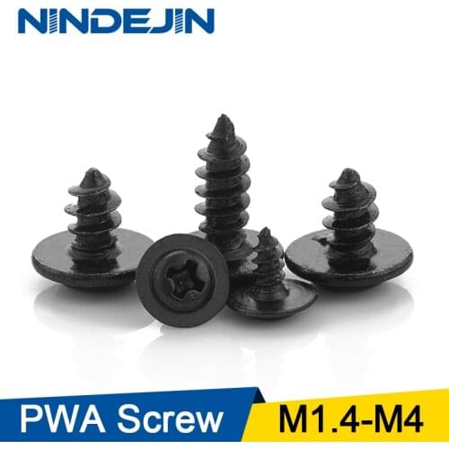 NINDEJING Hardware Black Screw PWA Cross Round Head With Cushion Self-tapping Screw Pan Head M1.4 M1.7 M2 M2.3 M2.6 M3 M3.5 M4