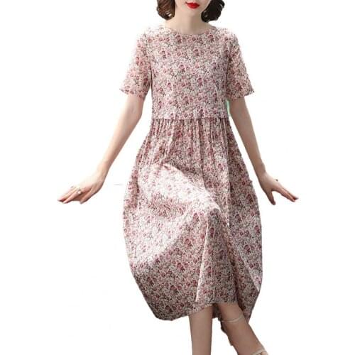 Sundress Short Sleeve Skin-friendly Polyester Women Floral Print Dress for Summer