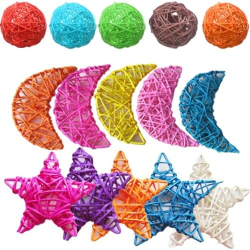 10pcs Multicolor Round Rattan Ball Star Heart Moon Halloween Decorations for Home Gold Party Decorations Christmas Decorations