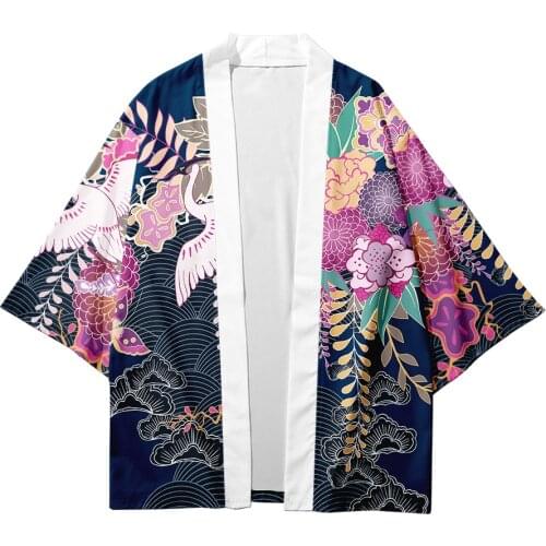 Plus Size 6XL 5XL 4XL 3XL Red Crane Print Loose Japanese Cardigan Women Men Harajuku Kimono Cosplay Tops Blouse Yukata Clothing