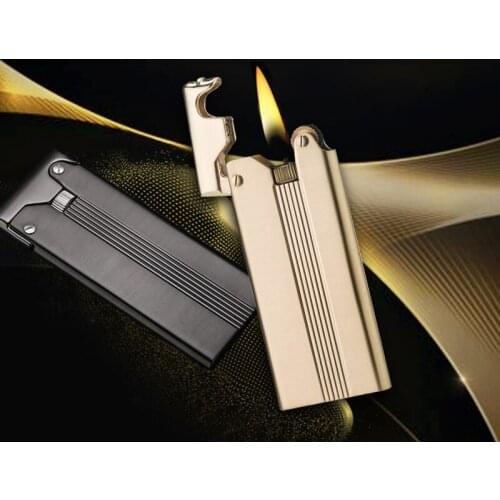 Ultra-thin Classical Fashion Retro Brass Gas Lighter Grinding Wheel Stain Craft Flame Encendedores Smoking Cigarette Accessories