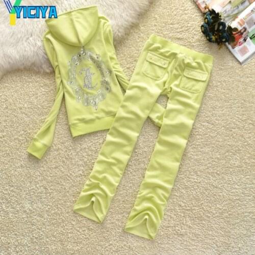 YICIYA 2021 Spring and autumn velvet sports suit womens fashion casual slim fitting sweater two piece wide leg pants tracksuit