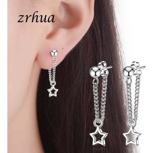 ZRHUA Silver Color Earrings For Women New Design Hollow Star Dangle Brincos Female Engagment Wedding Jewelry Accessories