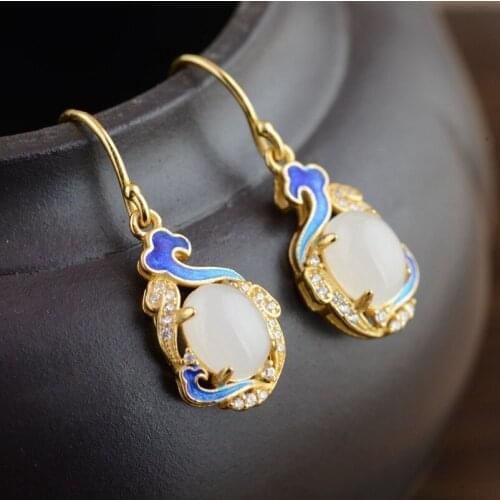 Thai Silver earrings for woman S925 pure silver white Natural stone exquisite new woman earrings