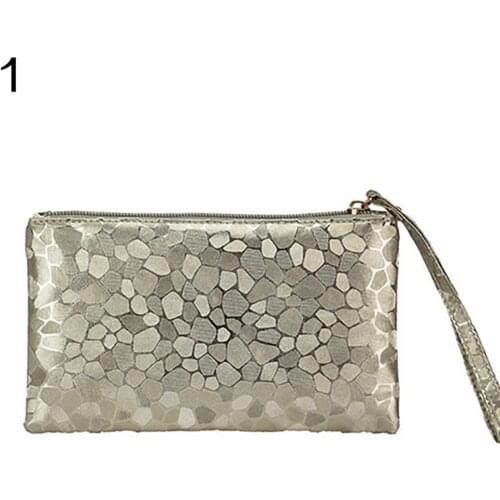 Womens purse sequins glitter artificial leather clutch purse all-match easy to carry zipper travel supplies cosmetic wallet