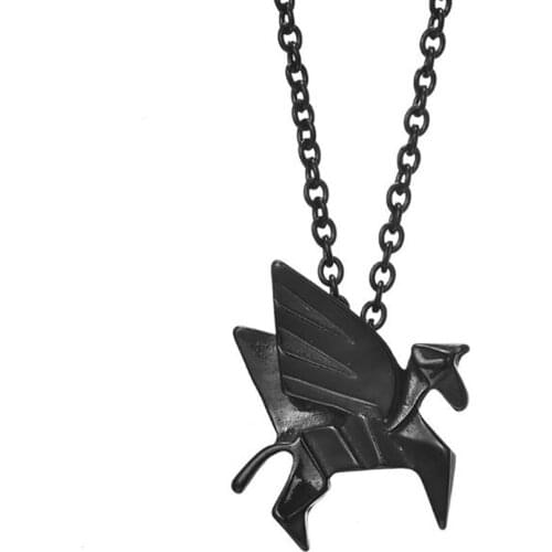 Stainless Steel Fashion Women Delicate Origami Crane Black Pendant Necklace Fashion Jewelry Gift For Him with Chain