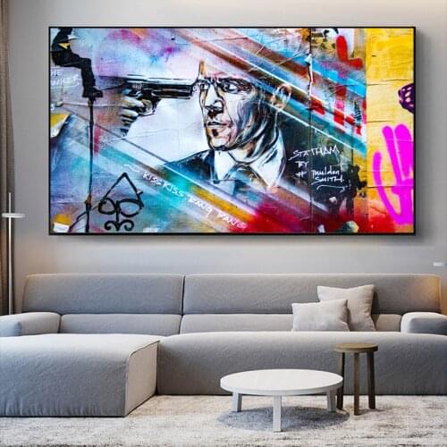 Famous Movie Star Statham Graffiti Art Posters And Prints Tough Guy Street Wall Art Picture On Canvas Painting For Living Room