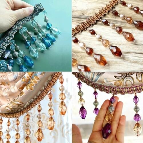 1 Meter Curtain Lace Trims Tassel Curtain Macrame Crystal Beads DIY Sewing Stage Sofa Lamp Decor Lace Ribbon Curtain Upholstery
