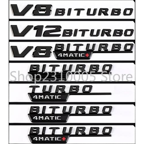 1Pair TURBO 4MATIC BITURBO 4MATIC+ Plus Fender Emblem Emblems Badges for Mercedes Benz TURBO AMG BITURBO AMG Glossy Black 2016