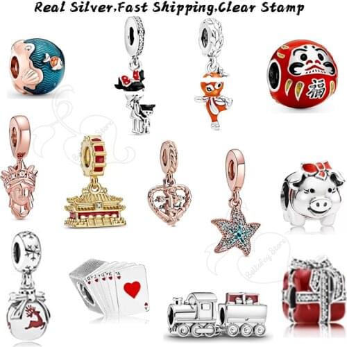 100% Real 925 Silver Train Beads Cute Pig Charms Fits Original Bracelets Necklace Bangles Women Jewelry DIY Making