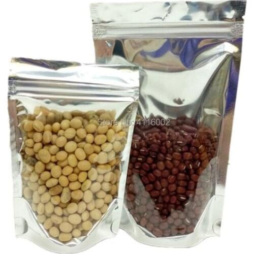 13*18cm 500pcs Reusable Stand up Translucent Aluminium Foil Bag Grip Seal /Metallic Aluminum Plastic Pouch Clear Front
