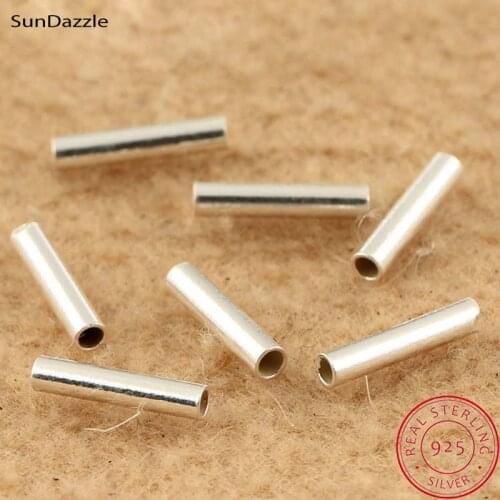 2pcs Genuine Real Pure Solid 925 Sterling Silver Straight Tube Silver Long Beads Connector Jewelry Making Findings Accessories