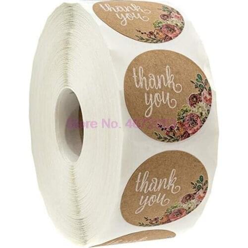 200 rolls Brown Kraft floral thank you Stickers seal labels 500 Labels per roll scrapbooking stickers for Package stationery