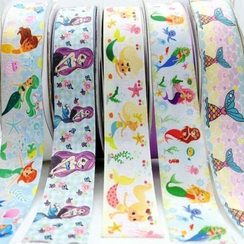 25/38MM 5yards Mermaid Cartoon Ribbon Grosgrain DIY Handmade Character Ribbons For Crafts Custom Ribbon Decoration Trims Sewing