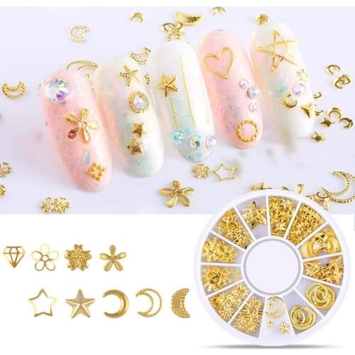 3D Metallic Metal Rivet Heart Moon Star Nail Tips Decorations Manicure Tools