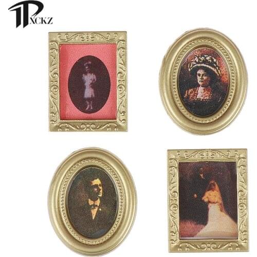 4PCS 1:12 Miniature Furniture Doll House Resin Picture Frame Diy Dollhouse Mini Oil Painting Dollshouse Miniature