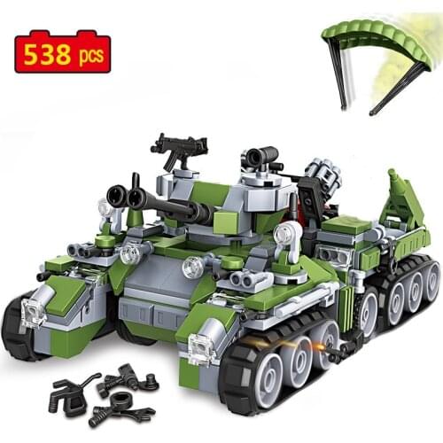 4 in 1 Military Series Tank armored vehicle parachute weapon accessories DIY Model Building Blocks Bricks Toys Gifts
