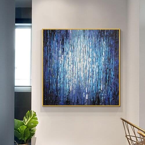 Abstract Purple Blue Oil Painting 100% Hand Painted On Canvas Wall Art Vintage Minimalist Poster Art For Modern Home Decor