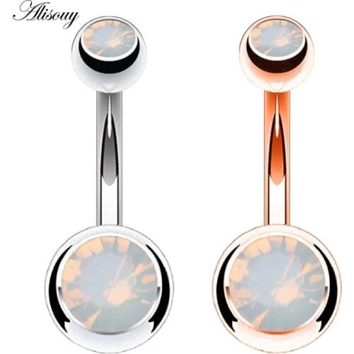 Alisouy 1pc Zircon Style Crystal Body Jewelry Belly Button Ring Body Piercing Navel Piercing Steel Rose Gold Color Ombligo