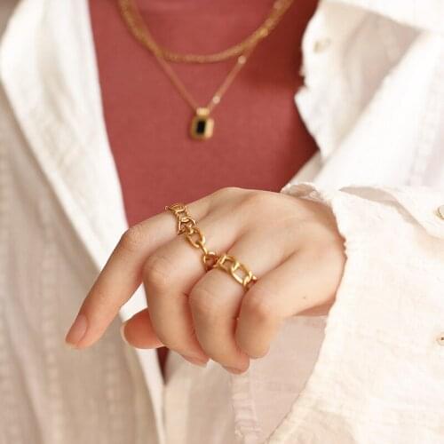 Amaiyllis 18k Gold Minimalist Knot Lock Chain Hollowed Ring Golden Index Finger Ring For Female Bijoux Jewelry