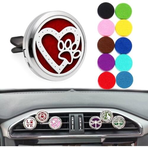 Car Diffuser Locket Vent Clip Auto Air Freshener 30mm Heart Paw Essential Oil Aromatherapy Perfume Locket With 10pcs Pads Gift
