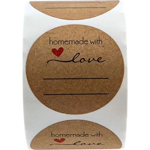 Free Shipping - 2.5CM Round Natural Kraft Handmade with "HANDEMADE WITH LOVE" Stickers, 500 Labels Per Roll