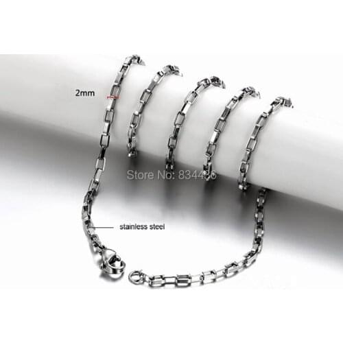 Free shipping 2mm Width Stainless Steel Long Box Link Chain Pendant Necklaces men womens jewelry man gifts wholesale 20pcs