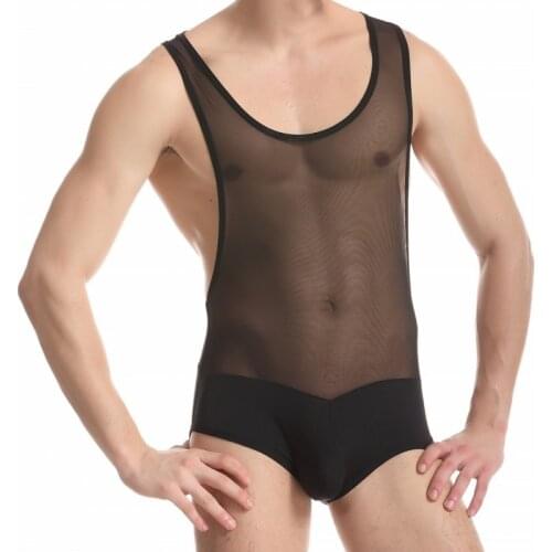 Mens Bodysuit High Elastic Corsets Vest Mesh Transparent Breathable Body Shapers Men Tights Bodysuits