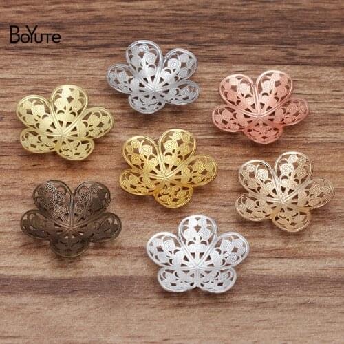BoYuTe (50 Pieces/Lot) 25MM Filigree Flower Charms Wholesale Metal Brass Material DIY Jewelry Accessories Wholesale