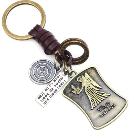 12 constellation keychain couple personality leather key chain fashion men and women accessories new 2019 sleutelhanger