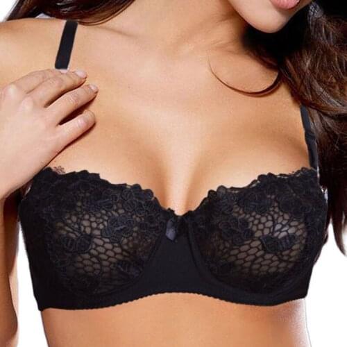 Womens Lingerie Womens 1/2 Cup Underwire Non-padded Lace Floral Unlined Bra 34 36 38 40 42 44 B Red Black White