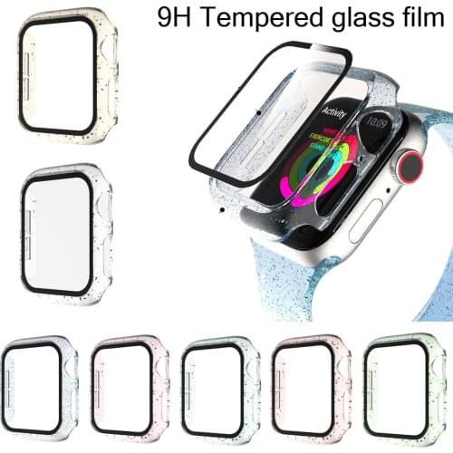 Tempered Glass Screen Film Glitter Cover For Apple Watch 38 40 42 44mm Case For iWatch Series 1 2 3 4 5 Screen Protector Shell