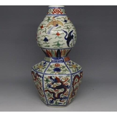 Antique MingDynasty porcelain vase,Multicolored gourd dragon bottle,painted crafts,Decoration,Collection&Adornment,Free shipping