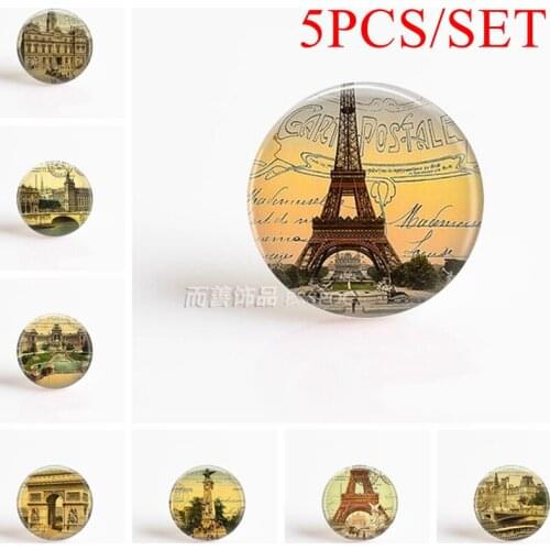 5PCS/SET Places of Interest 25mm Photo Glass Raised Yard Eiffel Tower DIY Handcrafted Art Paris, Our Lady 's Retro Jewelry Gift