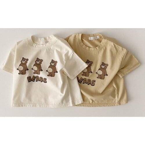 Korean Baby Cartoon Bear Cotton T-shirt Kids Boys Girls Three Bears T-shirts Tops Tees 2021 Summer