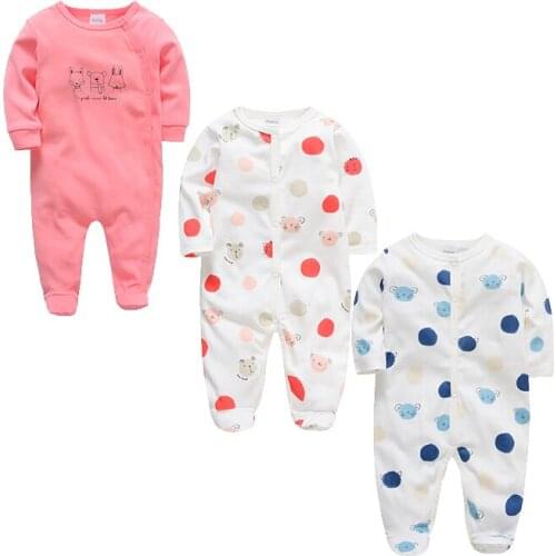 Honeyzone Infant Dot Romper Set Value Pack 0-12M Kids Clothes Toddler Full Sleeve Jumpsuit Warm Outfit Cotton Baby Girl Pajamas