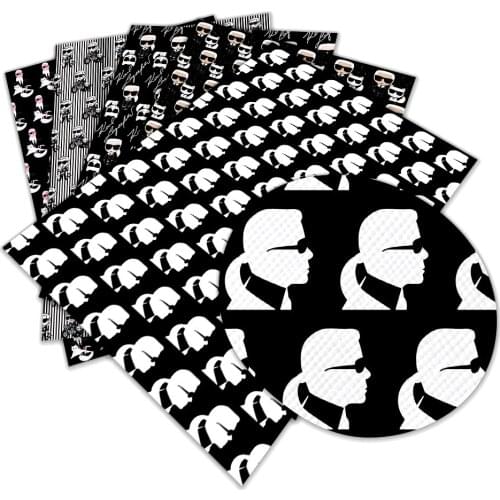 Faux Leather Luxury Brand Designer Carls and Cat Pattern Printing Synthetic DIY Crafts Bow Accessories Decoration 30 Cm X 22 Cm