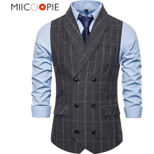 Classic Business Plaid Mens Suit Vest Casual Gentleman Party Wedding Slim Fit Chaleco Latest Waistcoat Designs For Men Clothing