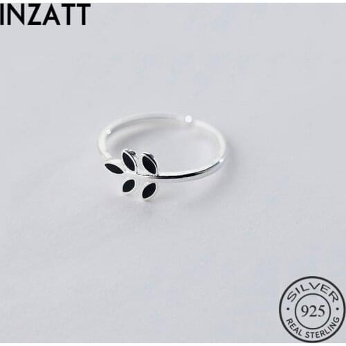 INZATT Cute Tiny Green Leaf Real 925 Sterling Silver Ring Luxury Brand Prevent Allergy Women Fine Jewelry Birthday Gift