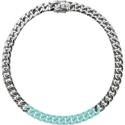 Cuban Link Stereo Cut Hip Hop Cuban Necklace Men And Women Titanium Steel Stitching Lake Blue Popular in Europe America