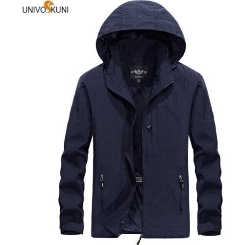 UNIVOS KUNI 2019 Mens Casual Jacket Soild Color Slim Fit Hooded Fashion Brand Streetcoat Overcoat Male Boys Big Size 5XL Q6082