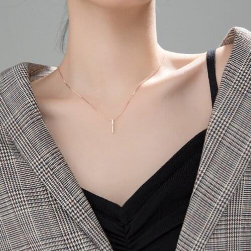 MloveAcc 925 Sterling Silver Korea Style Box Chain Choker Necklace W/ Bar Pendant for Women Girls Party Jewelry
