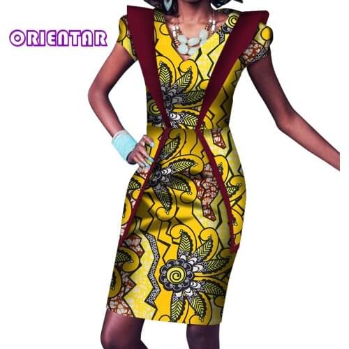 Fashion African Dress for Women Sleeveless Sexy Bodycon Midi Dress African Print Bazin Riche Lady Party V-neck Dress WY3634