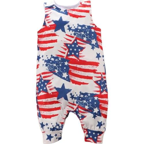 Baby Independence Day Fashion Sleeveless Romper Stylish Print Jumpsuit for Kids Boys Girls