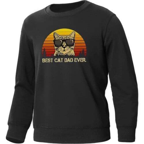 Best Cat Dad Ever Sunglasses Cat Brand Sweatshirt Mens Crewneck Autumn Winter Fleece Pullovers Jumper Tops Men Sportwear Hoody