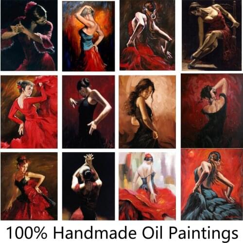 Hand painted Canvas art oil paintings of beautiful woman Flamenco Dancer figure artwork Ballerina Female picture for wall decor