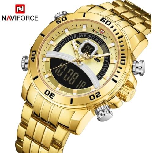 NAVIFORCE Luxury Brand Bussiness Digital Quartz Mens Watches Full Steel Military Chronograph Wristwatch Relogio Masculino 9181S