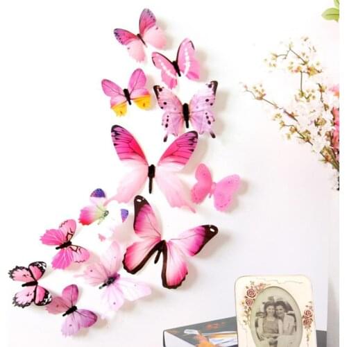 New Qualified Wall Stickers 12pcs Decal Wall Stickers Home Decorations 3D Butterfly Rainbow PVC Wallpaper for baby living room