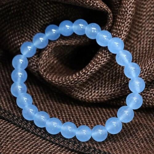 Wholesale price blue stone jades chalcedony beads round beads 8mm 10mm fashion simple unisex gift bracelet jewelry 7.5inch B1517